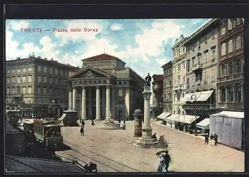 AK Trieste, Piazza della Borsa, Strassenbahn