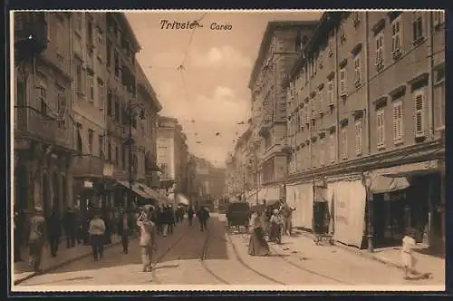 AK Trieste, Corso, Strassenbahn