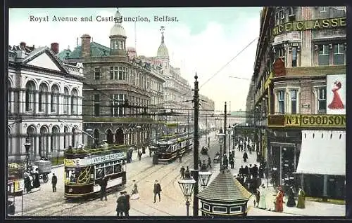 AK Belfast, Royal Avenue and Castle Junction, Strassenbahn