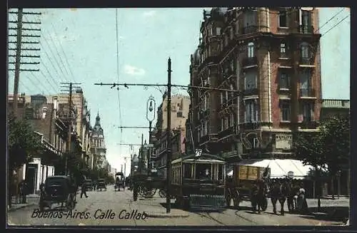 AK Buenos-Aires, Calle Callao, Strassenbahn