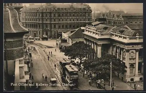 AK Durban, Post Office and Railway Station, Strassenbahn