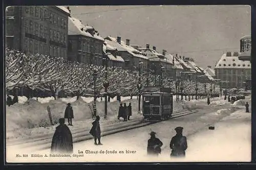 AK La Chaux-de-fonds, Strassenbahn im Winter