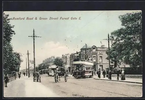 AK Forest Gate E., Romford Road & Green Street, Strassenbahn