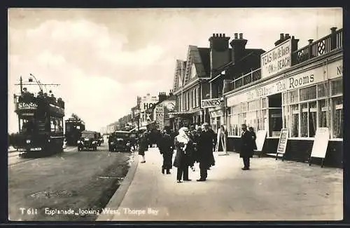 AK Thorpe Bay, Esplanade, looking West, The Willow Tea Rooms, Strassenbahn