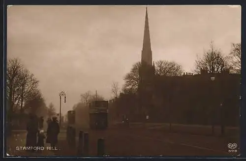 AK Stamford Hill, Church, Strassenbahn