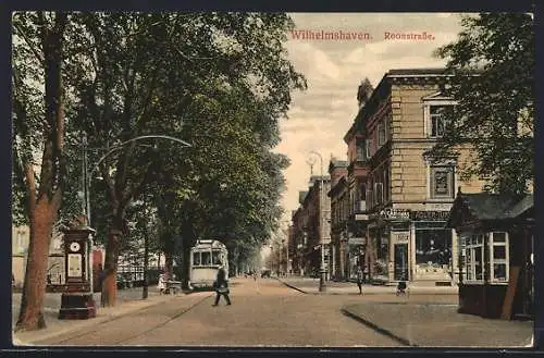 AK Wilhelmshaven, Roonstrasse mit Strassenbahn