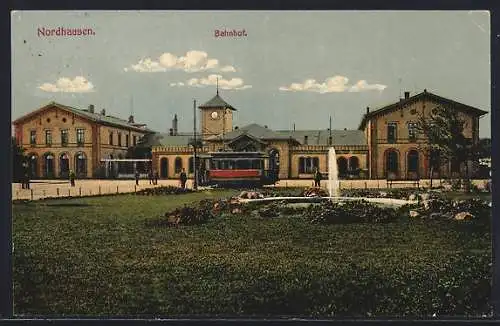 AK Nordhausen, Bahnhof mit Strassenbahn