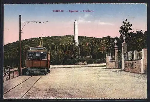 AK Trieste, Opicina, Obelisco, Strassenbahn