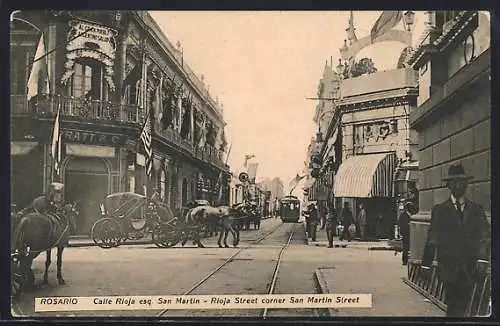 AK Rosario, Rioja Street corner San Martin Street, Strassenbahn