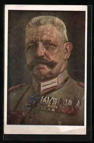 Künstler-AK Paul von Hindenburg in Uniform mit Orden