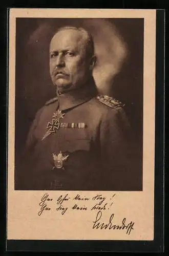 AK Erich Ludendorff, Portrait mit Eisernem Kreuz