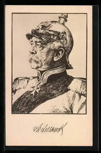 Künstler-AK Fürst Otto von Bismarck mit Pickelhaube