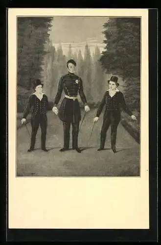 Künstler-AK Richmond, Friedrich Wilhelm mit den Prinzen Karl und Wilhelm von Braunschweig im Park zu Richmond