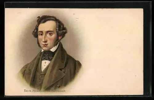 Lithographie Portrait Felix Mendelssohn Bartholdy, deutscher Komponist, Pianist und Organist