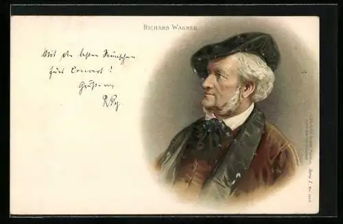 Lithographie Portrait des Komponisten Richard Wagner