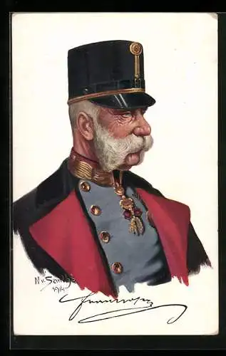 Künstler-AK Seitenportrait Kaiser Franz Josef I. von Österreich in schmucker Uniform