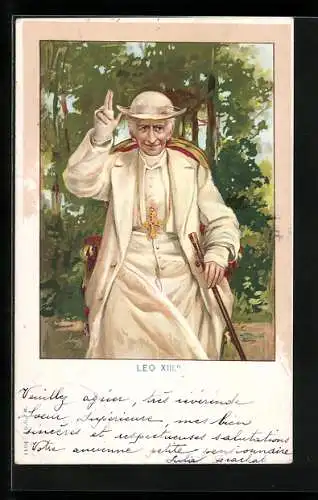 Künstler-AK Papst Leo XIII. segnend im Garten