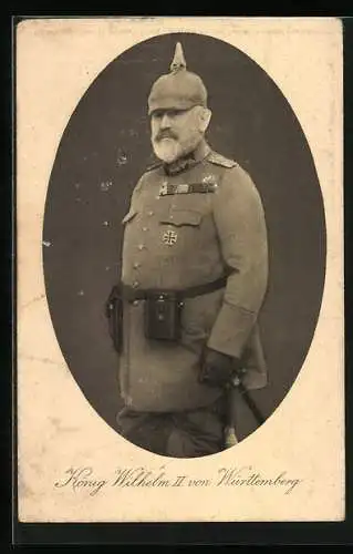 AK König Wilhelm II. von Württemberg in Uniform mit Pickelhelm