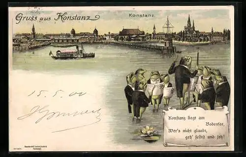 Lithographie Konstanz, Stadtpanorama mit Froschchor