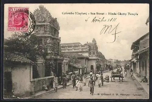 AK Colombo /Ceylon, Sea Street & Hindu Ghetty Temple