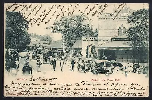 AK Colombo, Pettach and Town Hall, Strassenpartie mit Bewohnern