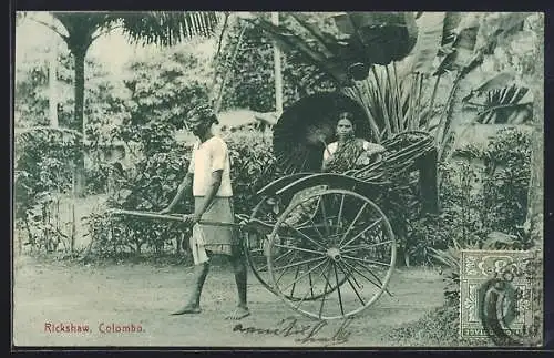 AK Colombo, Rickshaw, Rikscha mit Passagier