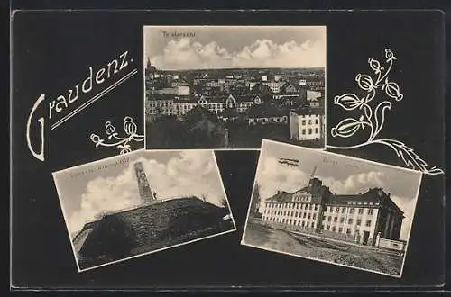 AK Graudenz, Fliegerstation, Courbiere Denkmal 1907 und Totalansicht