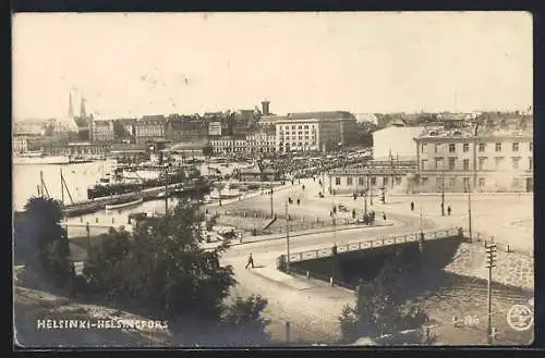 AK Helsinki, Stadtansicht mit Hafen