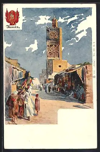 Künstler-AK Tunis, Marktpassage