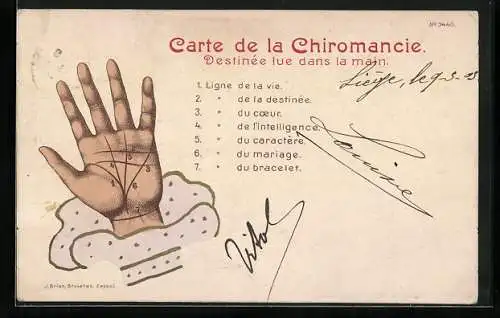 AK Carte de la Chiromancie, Destinée lue dans la main