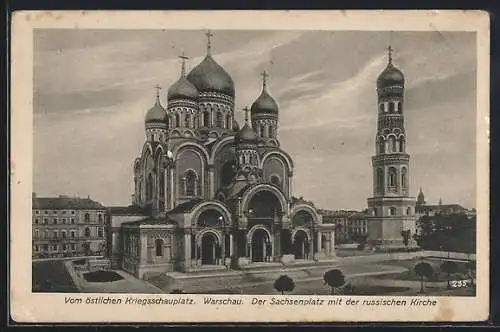 AK Warschau-Warszawa, Sachsenplatz mit russischer Kirche