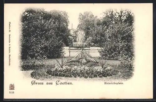 AK Coethen, Heinrichsplatz mit Brunnen