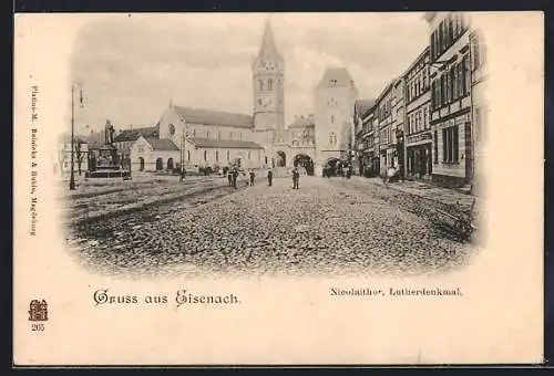 AK Eisenach, Kirche mit Nicolaitor und Lutherdenkmal