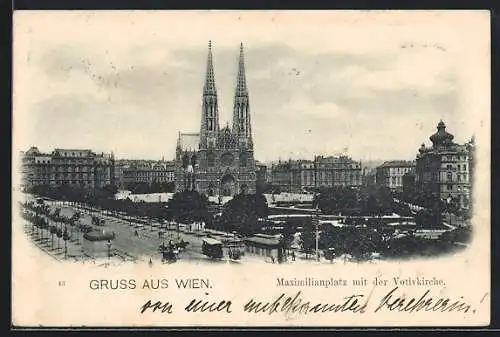 AK Wien IX, Maximiliansplatz mit der Votivkirche