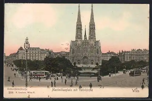 AK Wien, Votivkirche am Maximilianplatz und Strassenpartie mit Strassenpartie