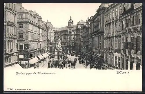 AK Wien, Graben gegen die Kärnthnerstrasse mit Denkmal