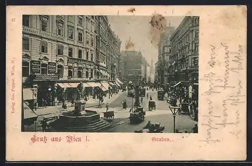 AK Wien, Graben mit Geschäften und Brunnen