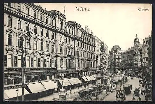 AK Wien, Graben mit Geschäften und Denkmal