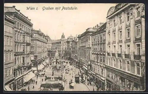 AK Wien, Graben mit Geschäften und Pestsäule