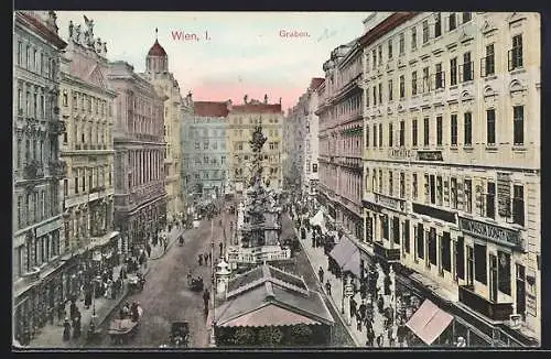 AK Wien, Graben mit Geschäften und Denkmal