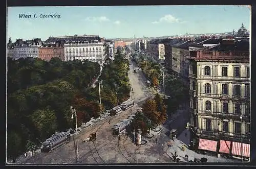 AK Wien I, Ringstrasse, Opernring mit Strassenbahnen