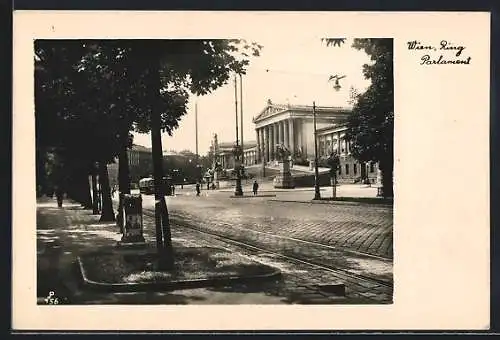 AK Wien, Parlament am Ring mit Strassenbahn