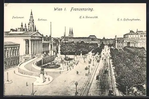 AK Wien, Parlament, Rathaus, K.k. Universität und K. k. Hofburgtheater am Franzensring