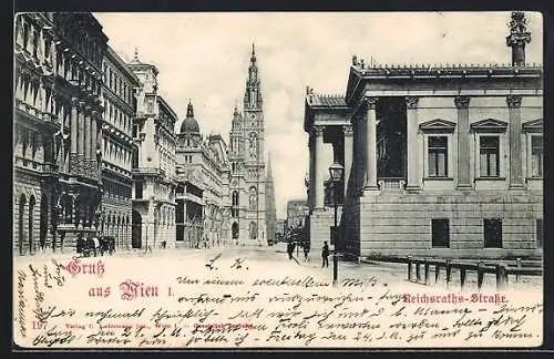 AK Wien, Reichsraths-Strasse mit Blick auf die Kirche