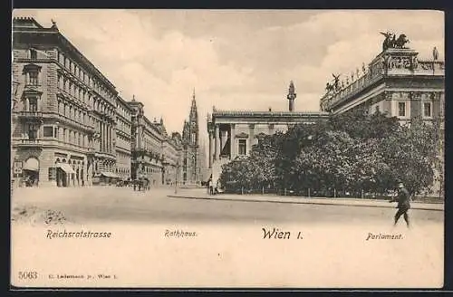 AK Wien, Reichsratstrasse mit Rathaus und Parlament