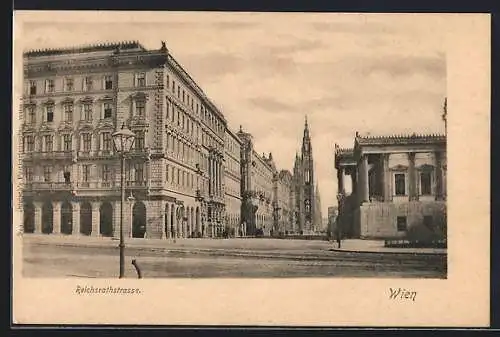 AK Wien, Reichsratstrasse mit Kirche