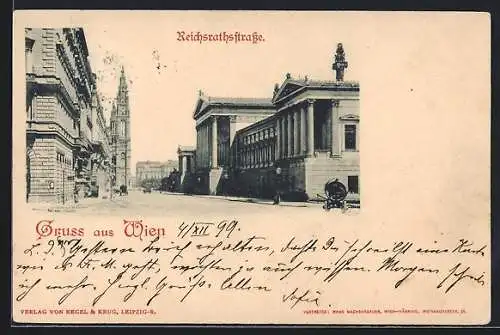 AK Wien, Reichsratstrasse mit Kirche