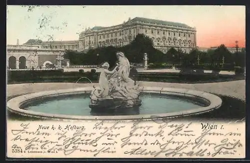 AK Wien, Neue K. k. Hofburg mit Brunnen