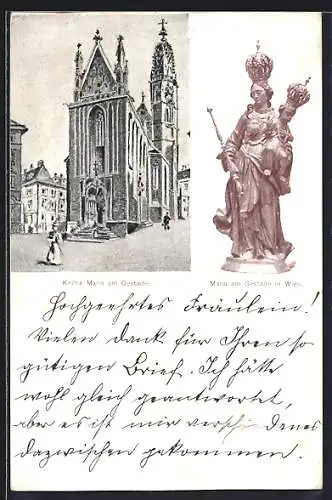 AK Wien, Kirche Maria am Gestade und Marien-Statue