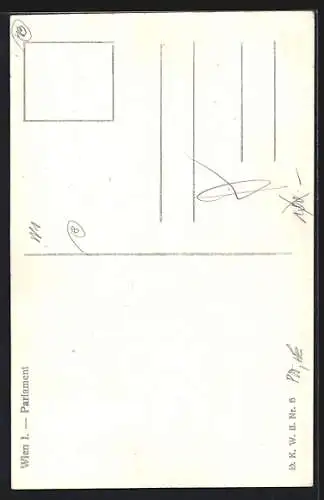 Künstler-AK Wien, Parlament mit Denkmal und Passanten